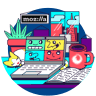 Illustration representing the desk of remote office workers