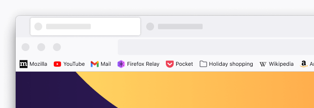 Obrázek Firefoxu zobrazující kolekci záložek na liště záložek v horní části okna prohlížeče.