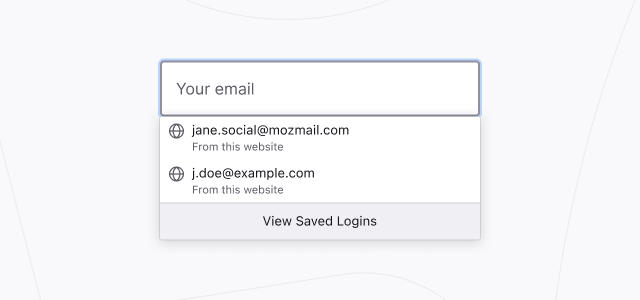 Image of a web site’s login form with Firefox showing multiple saved accounts to choose from when logging in.