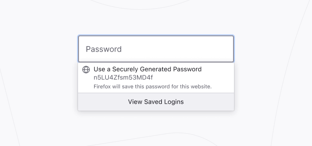 Imagen del formulario de registro de un sitio web con Firefox sugiriendo una contraseña segura que se almacenará automáticamente para uso futuro.