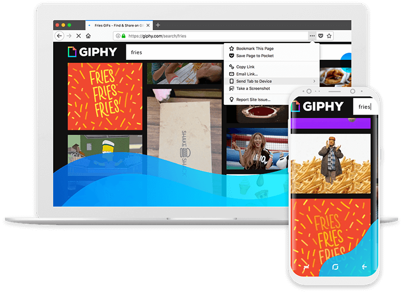 Vərəq Göndər (Send Tab) özəlliyi ilə masaüstündən mobilə göndərilmiş Gif-in şəkli.