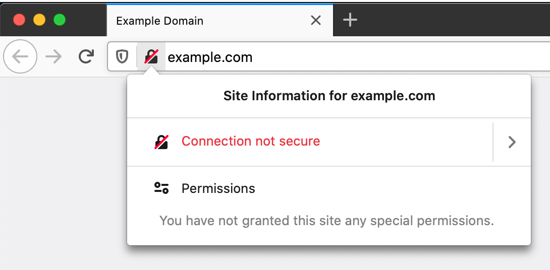 A padlock with a line through it indicates the connection is not secure.