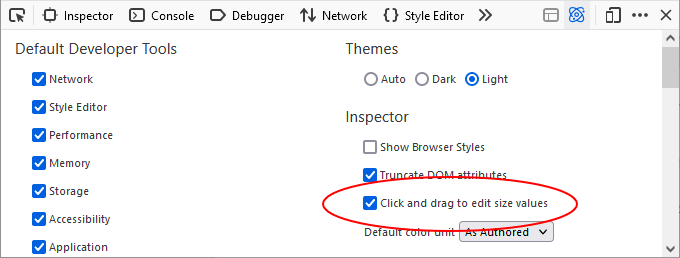 Screenshot showing Inspector Panel drag to update option checkbox