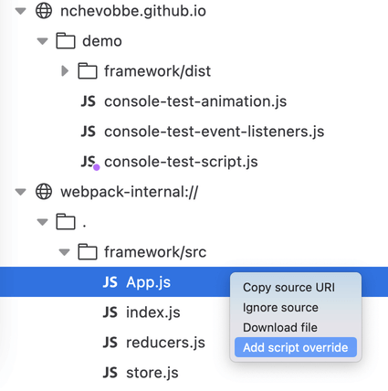 Screenshot of new script override debugger option