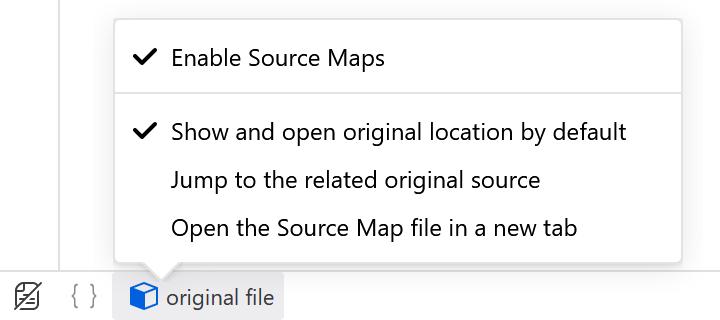 Screenshot showing new Source Map options drop-down menu
