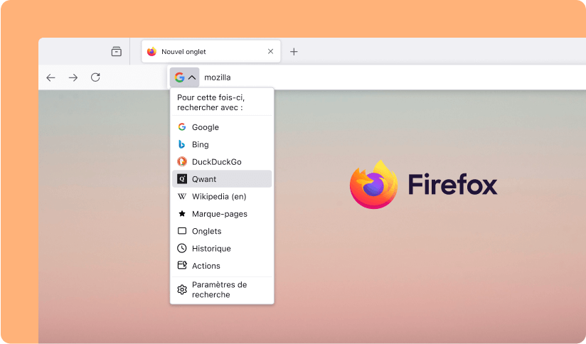 Choisissez votre moteur de recherche directement dans la barre d’adresse de Firefox.