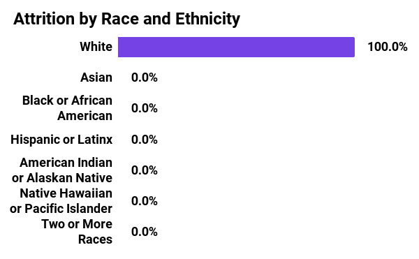 Graph showing attrition by race and ethnicity in 2021 for Mozilla Foundation. 100% White.